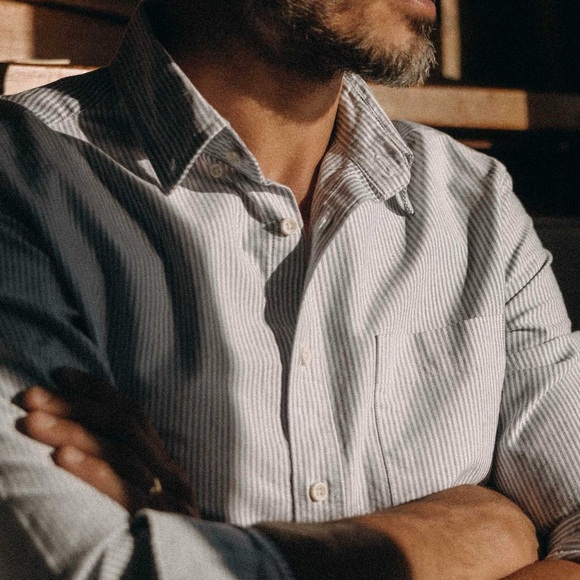 Taylor Stitch Men's White and Gray Striped Shirt Medium - Picture 2 of 10